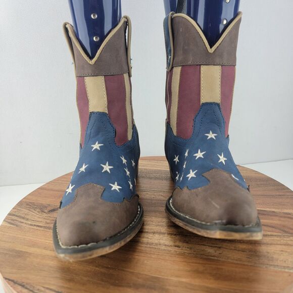 Roper Womens Size 7.5 Man Made Brown American Flag Western Ankle Boots - Picture 2 of 10